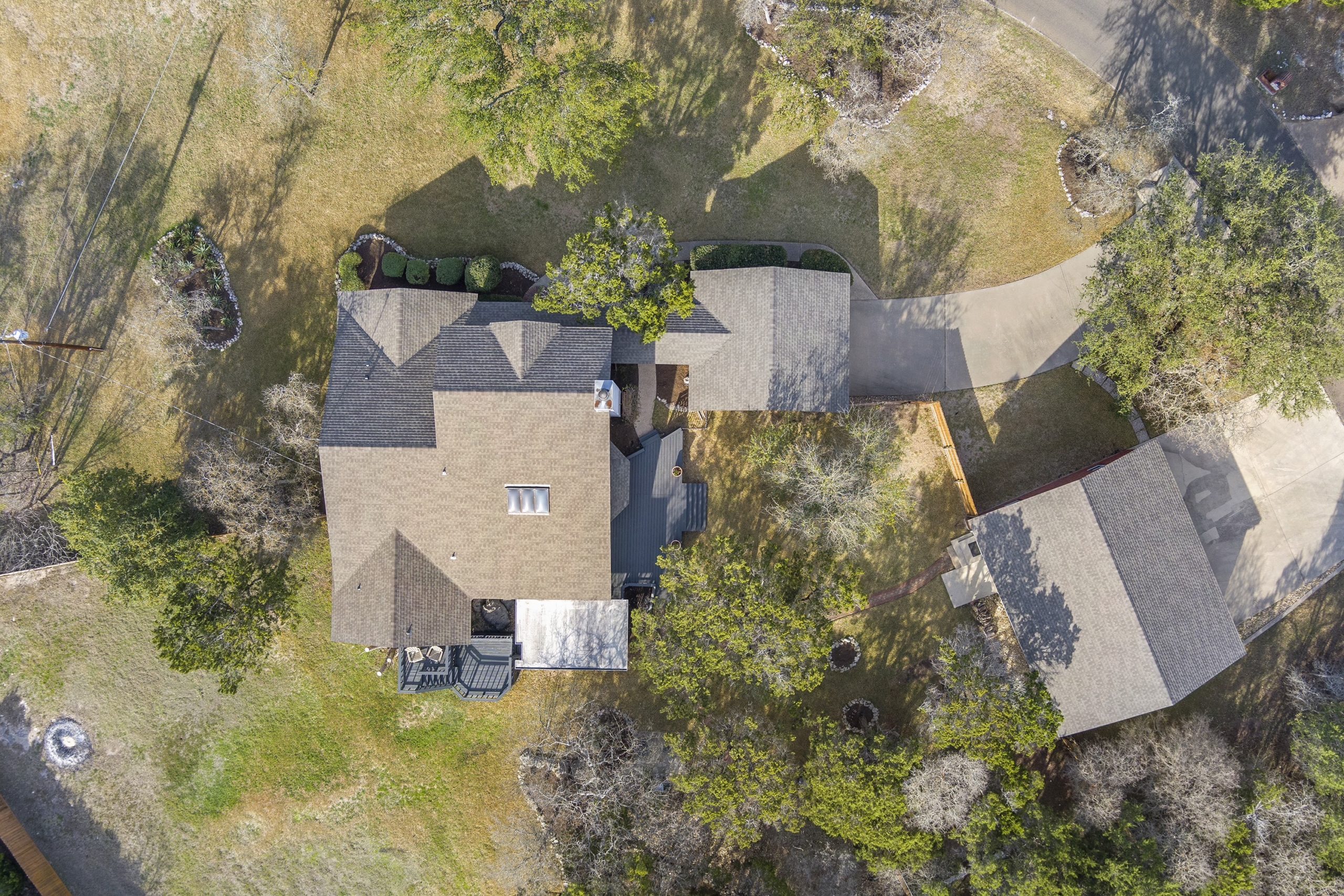 Overhead photo or roof replaced in Indian Springs by Whitish Roofing Central Texas Roofer